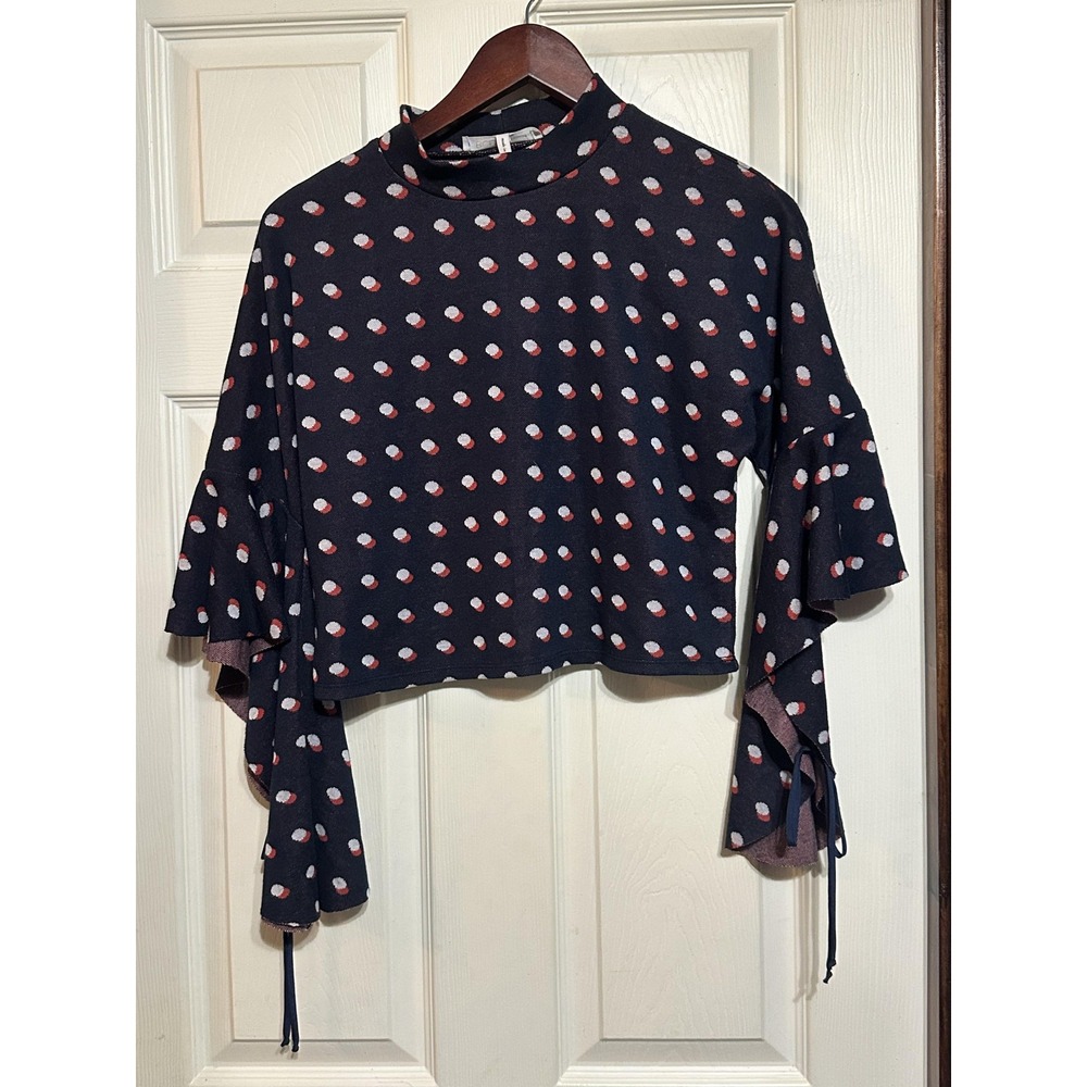 BCBG Generation Sweater Womens Small Polka‎ Dot Ruffle Sleeve Pullover Top